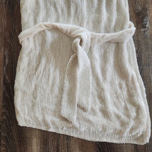 Retrofete Ella Sequin Dress in White Size Small One Shoulder NWT Belt Mini - Picture 5 of 11